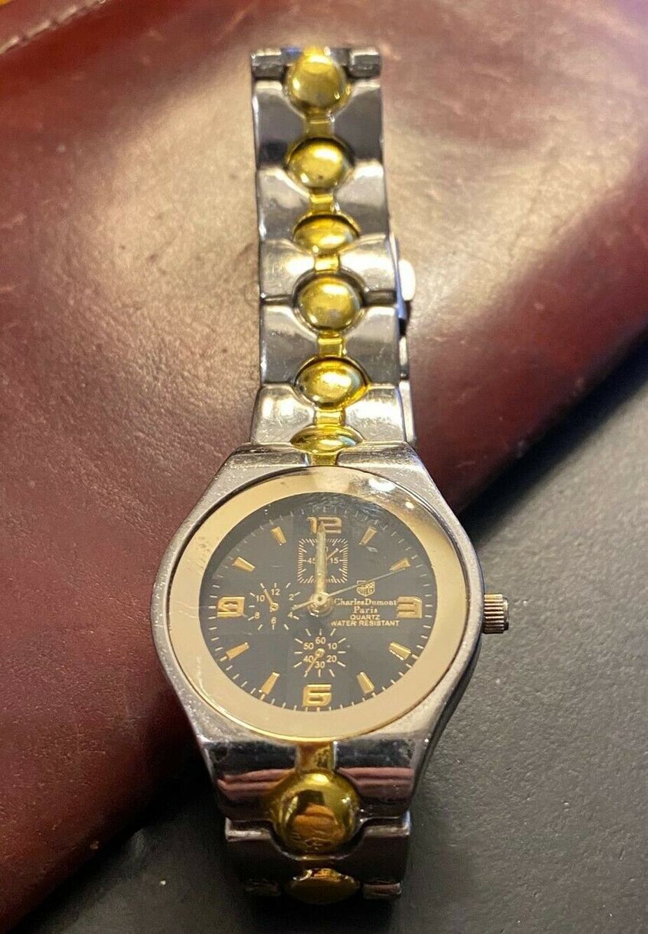 Women's 28mm Two Tone Charles Dumont Paris Watch, Black Face